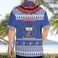 Personalised Toa Samoa Rugby Christmas Hawaiian Shirt Ula Fala Samoan Pattern Blue LT14 - Polynesian Pride