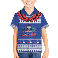 Personalised Toa Samoa Rugby Christmas Hawaiian Shirt Ula Fala Samoan Pattern Blue LT14 - Polynesian Pride