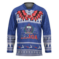 Personalised Toa Samoa Rugby Christmas Hockey Jersey Ula Fala Samoan Pattern Blue - Polynesian Pride