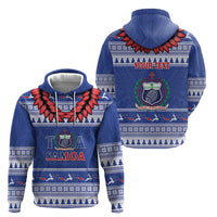 Personalised Toa Samoa Rugby Christmas Hoodie Ula Fala Samoan Pattern Blue - Polynesian Pride