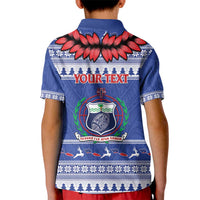 Personalised Toa Samoa Rugby Christmas Kid Polo Shirt Ula Fala Samoan Pattern Blue - Polynesian Pride