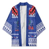 Personalised Toa Samoa Rugby Christmas Kimono Ula Fala Samoan Pattern Blue - Polynesian Pride