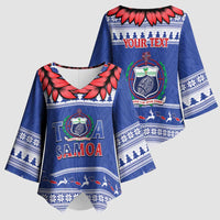 Personalised Toa Samoa Rugby Christmas Kimono Sleeve Blouse Ula Fala Samoan Pattern Blue - Polynesian Pride
