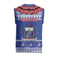 Personalised Toa Samoa Rugby Christmas Knitted V-Neck Vest Ula Fala Samoan Pattern Blue - Polynesian Pride