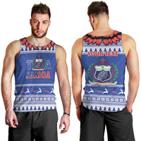 Personalised Toa Samoa Rugby Christmas Men Tank Top Ula Fala Samoan Pattern Blue - Polynesian Pride