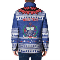 Personalised Toa Samoa Rugby Christmas Padded Jacket Ula Fala Samoan Pattern Blue - Polynesian Pride