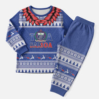 Personalised Toa Samoa Rugby Christmas Pajama Set Ula Fala Samoan Pattern Blue LT14 Men Blue - Polynesian Pride