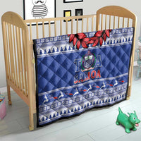 Toa Samoa Rugby Christmas Quilt Ula Fala Samoan Pattern Blue - Polynesian Pride