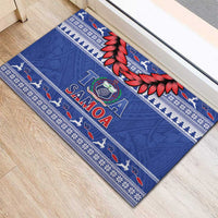 Toa Samoa Rugby Christmas Rubber Doormat Ula Fala Samoan Pattern Blue - Polynesian Pride