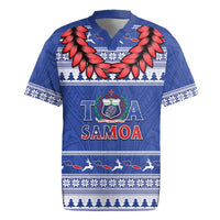 Personalised Toa Samoa Rugby Christmas Rugby Jersey Ula Fala Samoan Pattern Blue LT14 Blue - Polynesian Pride