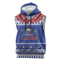 Personalised Toa Samoa Rugby Christmas Sleeveless Hoodie Ula Fala Samoan Pattern Blue - Polynesian Pride