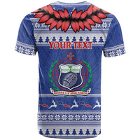 Personalised Toa Samoa Rugby Christmas T Shirt Ula Fala Samoan Pattern Blue LT14 - Polynesian Pride