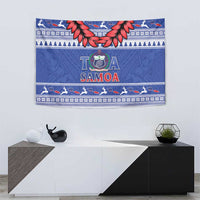 Toa Samoa Rugby Christmas Tapestry Ula Fala Samoan Pattern Blue - Polynesian Pride