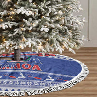 Toa Samoa Rugby Christmas Tree Skirt Ula Fala Samoan Pattern Blue - Polynesian Pride