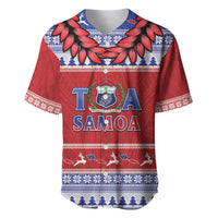 Personalised Toa Samoa Rugby Christmas Baseball Jersey Ula Fala Samoan Pattern Red LT14 Red - Polynesian Pride