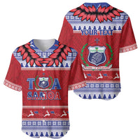 Personalised Toa Samoa Rugby Christmas Baseball Jersey Ula Fala Samoan Pattern Red LT14 - Polynesian Pride