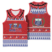 Personalised Toa Samoa Rugby Christmas Basketball Jersey Ula Fala Samoan Pattern Red LT14 - Polynesian Pride