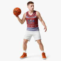Personalised Toa Samoa Rugby Christmas Basketball Jersey Ula Fala Samoan Pattern Red LT14 - Polynesian Pride