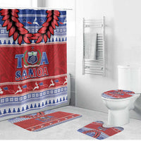 Toa Samoa Rugby Christmas Bathroom Set Ula Fala Samoan Pattern Red LT14 Bathroom Set (4 pcs) Red - Polynesian Pride