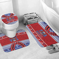 Toa Samoa Rugby Christmas Bathroom Set Ula Fala Samoan Pattern Red LT14 Mat Set Only (3 pcs) One Size Red - Polynesian Pride