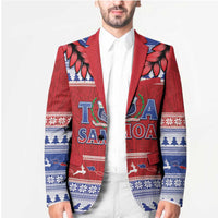 Personalised Toa Samoa Rugby Christmas Blazer Ula Fala Samoan Pattern Red - Polynesian Pride