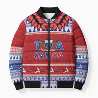 Personalised Toa Samoa Rugby Christmas Bomber Puffer Jacket Ula Fala Samoan Pattern Red LT14 Unisex Red - Polynesian Pride