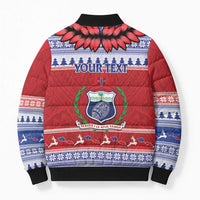 Personalised Toa Samoa Rugby Christmas Bomber Puffer Jacket Ula Fala Samoan Pattern Red LT14 - Polynesian Pride