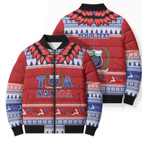 Personalised Toa Samoa Rugby Christmas Bomber Puffer Jacket Ula Fala Samoan Pattern Red LT14 - Polynesian Pride