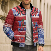Personalised Toa Samoa Rugby Christmas Bomber Puffer Jacket Ula Fala Samoan Pattern Red LT14 - Polynesian Pride