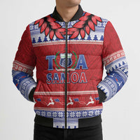 Personalised Toa Samoa Rugby Christmas Bomber Puffer Jacket Ula Fala Samoan Pattern Red LT14 - Polynesian Pride