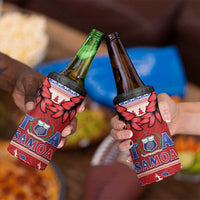 Toa Samoa Rugby Christmas 4 in 1 Can Cooler Tumbler Ula Fala Samoan Pattern Red LT14 - Polynesian Pride