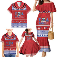 Personalised Toa Samoa Rugby Christmas Family Matching Mermaid Dress and Hawaiian Shirt Ula Fala Samoan Pattern Red - Polynesian Pride