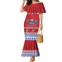 Personalised Toa Samoa Rugby Christmas Family Matching Mermaid Dress and Hawaiian Shirt Ula Fala Samoan Pattern Red - Polynesian Pride