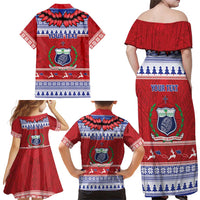 Personalised Toa Samoa Rugby Christmas Family Matching Off Shoulder Maxi Dress and Hawaiian Shirt Ula Fala Samoan Pattern Red - Polynesian Pride