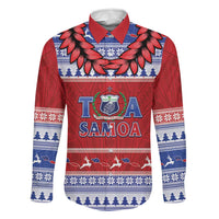 Personalised Toa Samoa Rugby Christmas Family Matching Off Shoulder Maxi Dress and Hawaiian Shirt Ula Fala Samoan Pattern Red - Polynesian Pride