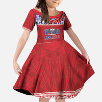 Personalised Toa Samoa Rugby Christmas Family Matching Puletasi and Hawaiian Shirt Ula Fala Samoan Pattern Red LT14 Daughter's Dress Red - Polynesian Pride