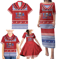 Personalised Toa Samoa Rugby Christmas Family Matching Puletasi and Hawaiian Shirt Ula Fala Samoan Pattern Red LT14 - Polynesian Pride