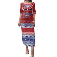 Personalised Toa Samoa Rugby Christmas Family Matching Puletasi and Hawaiian Shirt Ula Fala Samoan Pattern Red LT14 Mom's Dress Red - Polynesian Pride