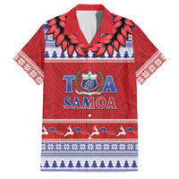 Personalised Toa Samoa Rugby Christmas Family Matching Short Sleeve Bodycon Dress and Hawaiian Shirt Ula Fala Samoan Pattern Red - Polynesian Pride
