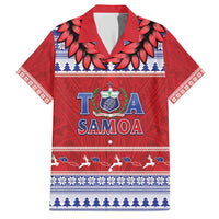 Personalised Toa Samoa Rugby Christmas Hawaiian Shirt Ula Fala Samoan Pattern Red LT14 Red - Polynesian Pride