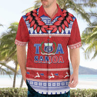 Personalised Toa Samoa Rugby Christmas Hawaiian Shirt Ula Fala Samoan Pattern Red - Polynesian Pride
