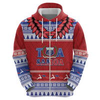 Personalised Toa Samoa Rugby Christmas Hoodie Ula Fala Samoan Pattern Red - Polynesian Pride