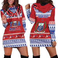 Personalised Toa Samoa Rugby Christmas Hoodie Dress Ula Fala Samoan Pattern Red - Polynesian Pride