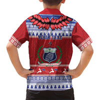 Personalised Toa Samoa Rugby Christmas Kid Hawaiian Shirt Ula Fala Samoan Pattern Red - Polynesian Pride