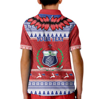 Personalised Toa Samoa Rugby Christmas Kid Polo Shirt Ula Fala Samoan Pattern Red LT14 - Polynesian Pride