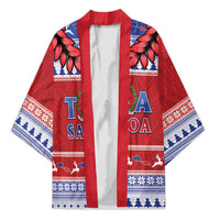 Personalised Toa Samoa Rugby Christmas Kimono Ula Fala Samoan Pattern Red - Polynesian Pride