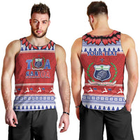 Personalised Toa Samoa Rugby Christmas Men Tank Top Ula Fala Samoan Pattern Red - Polynesian Pride