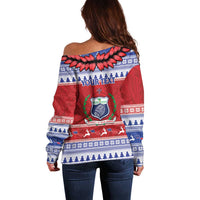 Personalised Toa Samoa Rugby Christmas Off Shoulder Sweater Ula Fala Samoan Pattern Red - Polynesian Pride