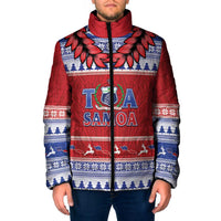 Personalised Toa Samoa Rugby Christmas Padded Jacket Ula Fala Samoan Pattern Red LT14 Men Red - Polynesian Pride
