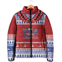 Personalised Toa Samoa Rugby Christmas Padded Jacket Ula Fala Samoan Pattern Red LT14 - Polynesian Pride